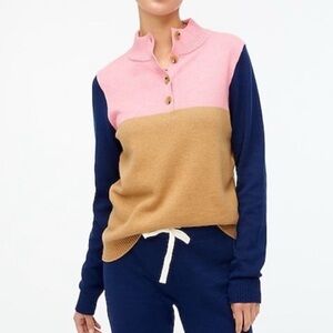 J. Crew Colorblock Quarter Button Pullover Sweater 100% Cotton - XS Preppy